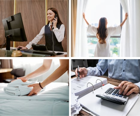 Diagram showing examples of how a PMS helps a hotel
