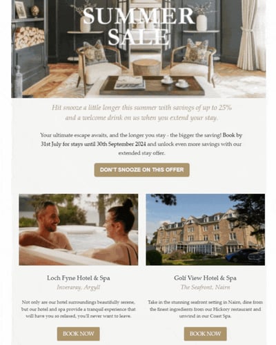 Email marketing example for multi-property hotel